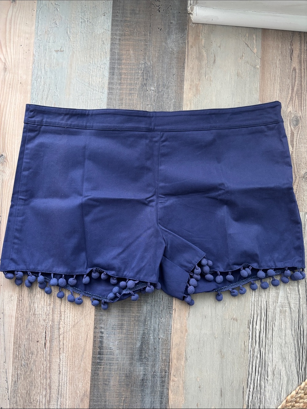 Anna Lane Boutique Navy Pom-Pom Women's Shorts, side zipper! Super fun~Size L